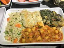 Don’t know what to call those 2 things in the middle but they were good. Chickpea and spinach had a good amount of spice for an Indian meal and rice was cooked to a good amount. 