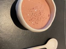 Rose sorbet , .. mousse , .. delicious juxtaposition of flavours 