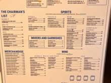 The liquor and cocktail menu.