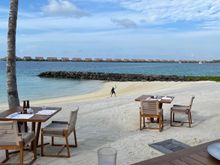 Playing in sand at breakfast 