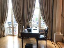 Work desk next to balcony doors