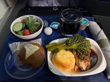 Pre-arrival meal, there was also a this noodle with chicken not on the menu apparently. This was not exciting but serviceable. Pretzel roll was warm. 