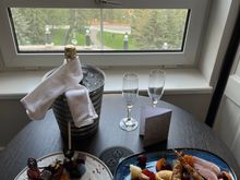 One of the best amenities I’ve ever received - a cheese and charcuterie plate, a plate of various chocolate creations and a bottle of champagne.  Oh, and a 5 category room upgrade. 