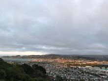 Sunrise towards South Island , note the runway 