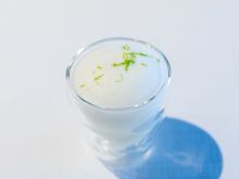 Ricotta Whey Sago, Musk Melon Sorbet, Musk Melon Sake Soda