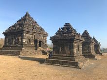 The top terrace with the main temple and the 3 perwara temples,
Actually the complex has multiple terraces on which most buildings are still in ruins waiting to be restored, 1 complete structure has been completed already serving as prototype for the others
