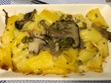 Truffle mac and cheese with garlic sautéed wild mushrooms