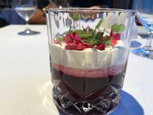 Fourth course: Dessert of mascarpone with blackberry and lime 