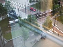 The frequent trams passing by over track switches.