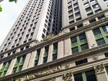 Looking up at the Equitable Building on Broadway 