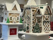 Gingerbread houses still being decorated.