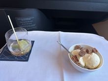 Dessert was a choice of Ice Cream Sundae (my choice) or Passionfruit Cheesecake or Cheese & Crackers. Available Sundae Toppings: Whipped Cream, Tim Tams, Chocolate Sauce, Cheery Topping