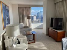 And here we see the living, the sofa is very comfy!  The window looks out to the east