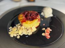 Brunch - to finish off before landing, I ordered the sour cherry clafoutis from the late night menu as well. This was served warm with a side of vanilla bean ice cream - best item from the menu so far.