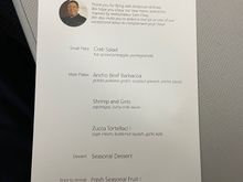 Menu - American Airlines First Class Maui (OGG) to DFW (Dallas/Ft. Worth)