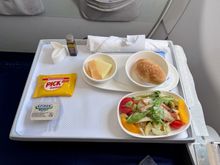 Appetizer of baby potato salad with smoked eel