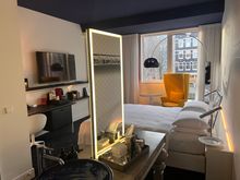 Mirror is offset from sink