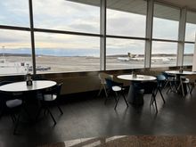 Cafeteria style tables and chairs. 