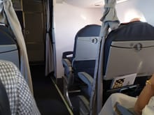 Seating in the cramped Embraer aircraft that Air France uses for it's Hop! subsidiary 