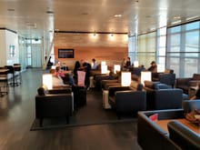 Seating area in the SWISS Business class lounge in Geneva airport 