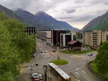Looking down from the hotel xxxx, where we had a post-recital apéro, on the beauty of Martigny (national route 9)