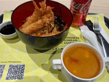 Menu option C: soup of the day, crispy shrimp rice bowl and soda