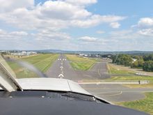 Just about to land on the runway at Koblenz-Winningen, where the airfield sits on high ground 