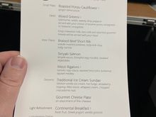 American Airlines First Class menu Maui to Dallas