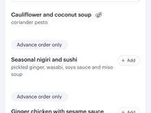 Any suggestions? The new format is wildly confusing cause now it’s not clear which one is online order only, keen to preorder the sushi or ginger chicken.