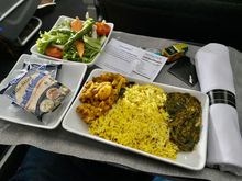 Cauliflower rice and potatoes, basmati rice, creamy (non-dairy) spinach saag