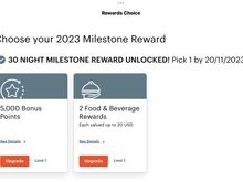 The same choice presented : points or F&B vouchers : note mine says choose one per 