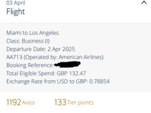 AA operated flight only awarded nTP according to spend.