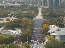 view from one of our four bay windows - the "Chocolate Run" about to start