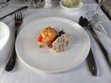 LHR - LAX. F. Devonshire crab and sauteed tiger prawn