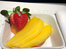 Fresh Fruit Dessert: Papaya, Mango, Pineapple, Strawberry.  Ice cream was offered as well (on its own or plus fruit, but I skipped it).