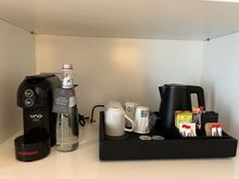 Espresso machine and kettle with teas are also available.