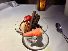 Sundae: lol, so as I was complimenting the CSD on how good the desser was and in general how QR might be the only airline to beat the classic US3 make your own sundae, she replied, gimme 5 mins, and returned with this. She said it would be better than any sundae you’ve had on AA, and she was correct!