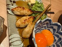 Chicken skewers with egg dip 