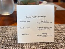 Main restaurant ala carte menu, breakfast