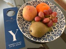 The welcome amenity healthy alternative with the waters & fruitplate..... bottled Evian water + Badoit not pictured but already sipped from