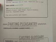 Westbound JFK - SFO Coffee/Tea Menu.