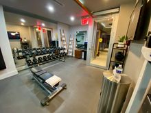 Gym - wide angle makes it look a bit larger than it actually was! A bit weird they had little face towels instead of larger hand towels available 