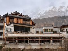 The lower floor is still under construction, maybe becoming either a restaurant or indoor pool area?