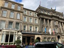 Left of the pillard section is the hotel's coffee shop
