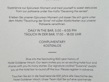 Information about tour and evening chocolate at the bar