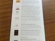 Wine list. Rosé making an appearance, presumably for spring / summer. The whites, rosé and champagne were all decent. The prior champagne offering was a tad better. The Cab was ok. Would go well with steak, but not the best solo. 