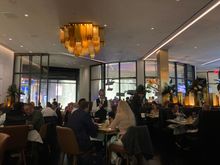 This a photo from Spago's main dining area, as seen from a table furthest away from the fountains. 