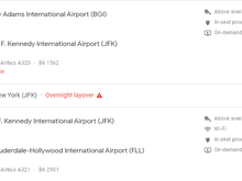 The flight to JFK has no advertised wifi, normal connection flight does.