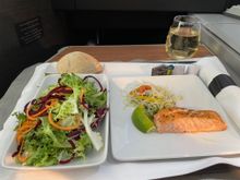 Hot smoked salmon appetizer and romaine salad
