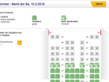 Screenprint showing Economy seats available for paid seat reservation but no Premium Economy seats for the shorthaul segment.